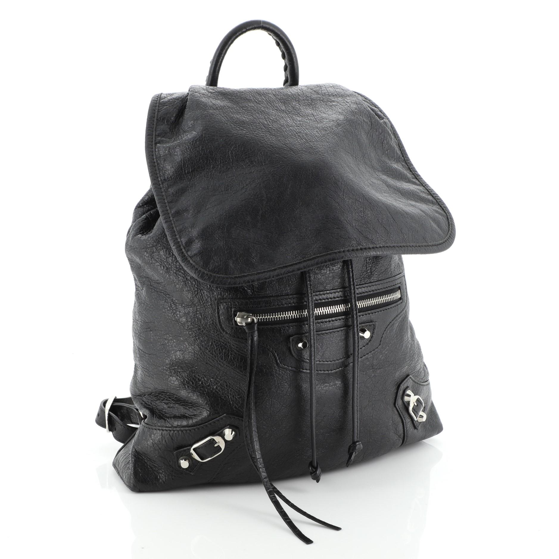 Black Balenciaga Classic Traveler Backpack Leather Extra Small