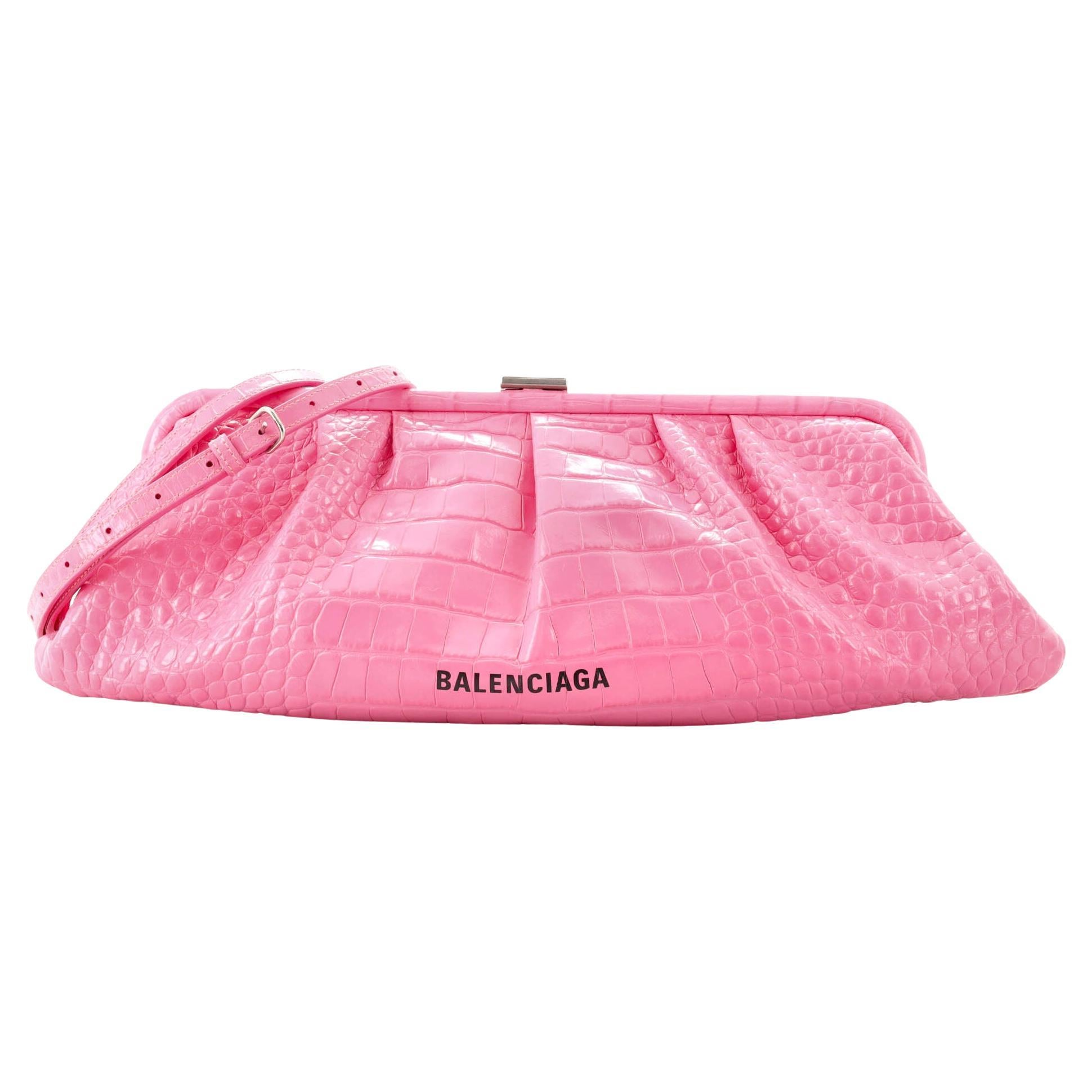 Balenciaga Cloud Clutch Crocodile Embossed Leather XL