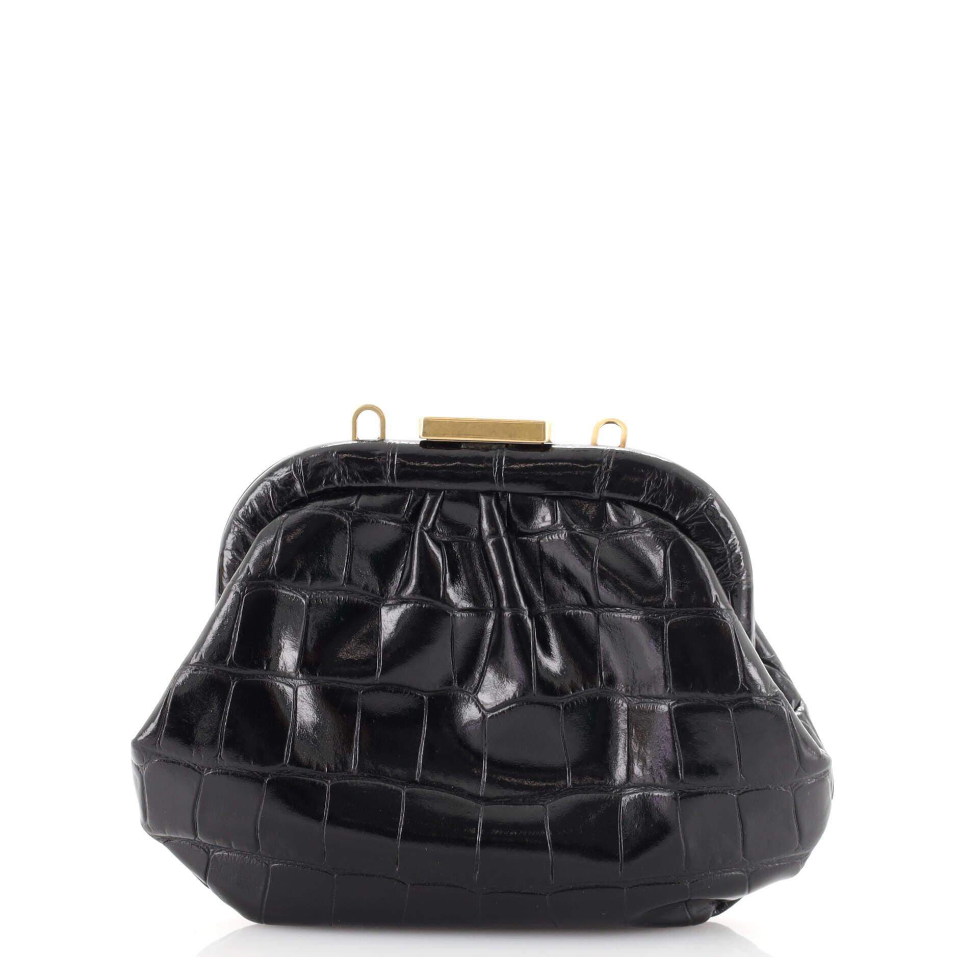 Women's or Men's Balenciaga Cloud Coin Purse with Strap Crocodile Embossed Leather