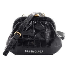 Balenciaga Cloud Coin Purse with Strap Crocodile Embossed Leather