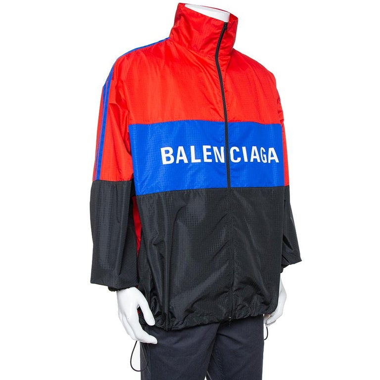 Balenciaga Color Block Logo Printed Synthetic Oversized Windbreaker Jacket  XL at 1stDibs