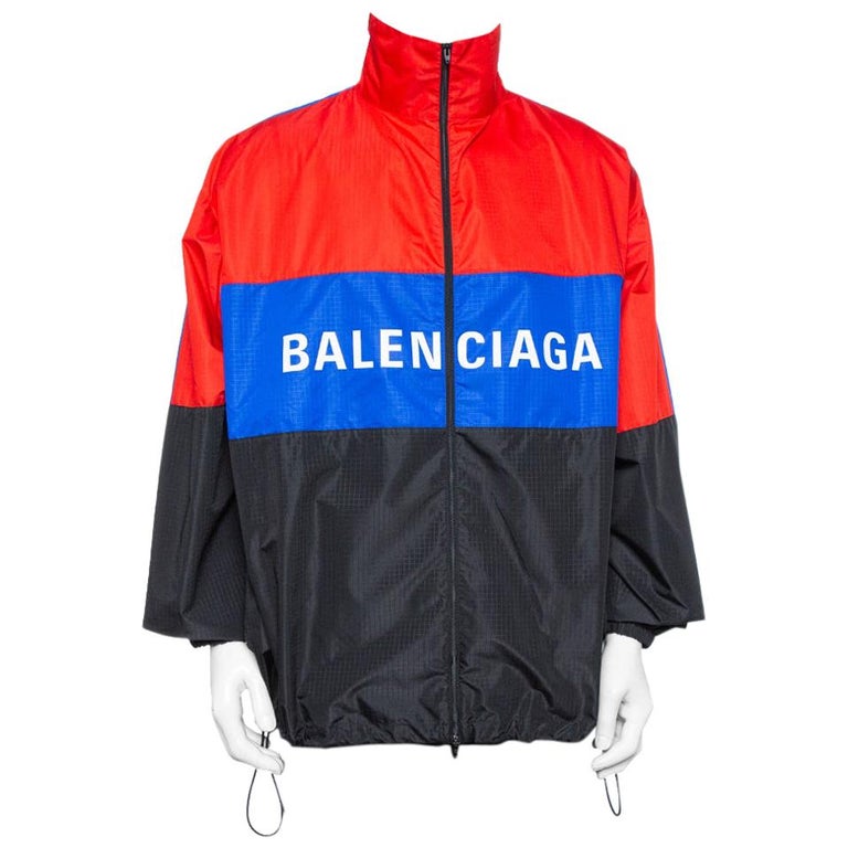 Balenciaga Color Block Logo Printed Synthetic Oversized Windbreaker Jacket  XL at 1stDibs