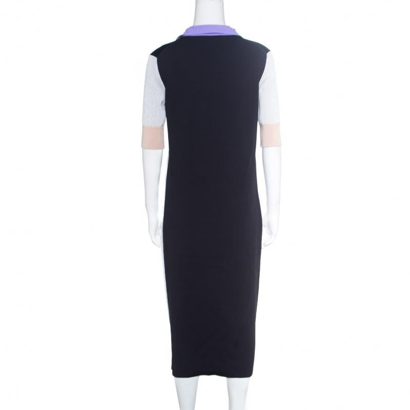 Gray Balenciaga Colorblock Pattern Knit Shift Midi Dress M