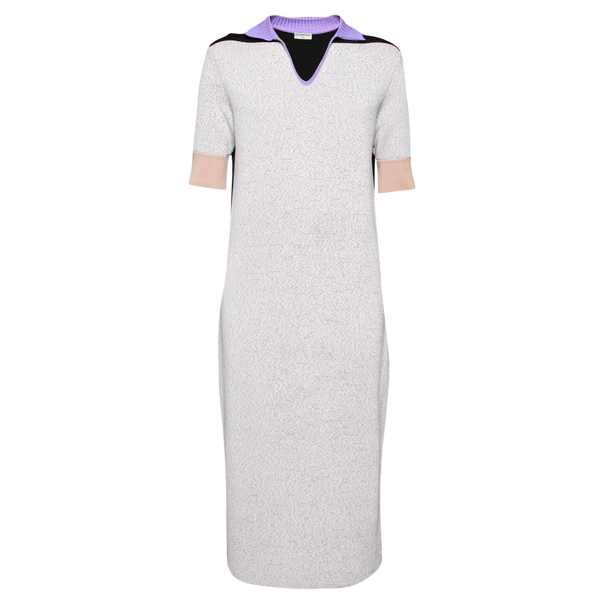 Balenciaga Colorblock Pattern Knit Shift Midi Dress M For Sale