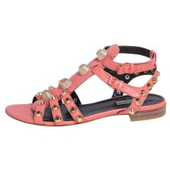 Balenciaga Coral Pink Leather Arena Gladiator Flats Size 40