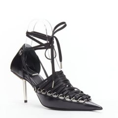 BALENCIAGA Corset black leather silver buckles laced pump EU36