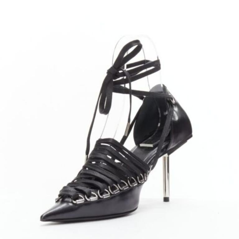 BALENCIAGA Corset black leather silver buckles laced pump EU36 In New Condition For Sale In Hong Kong, NT