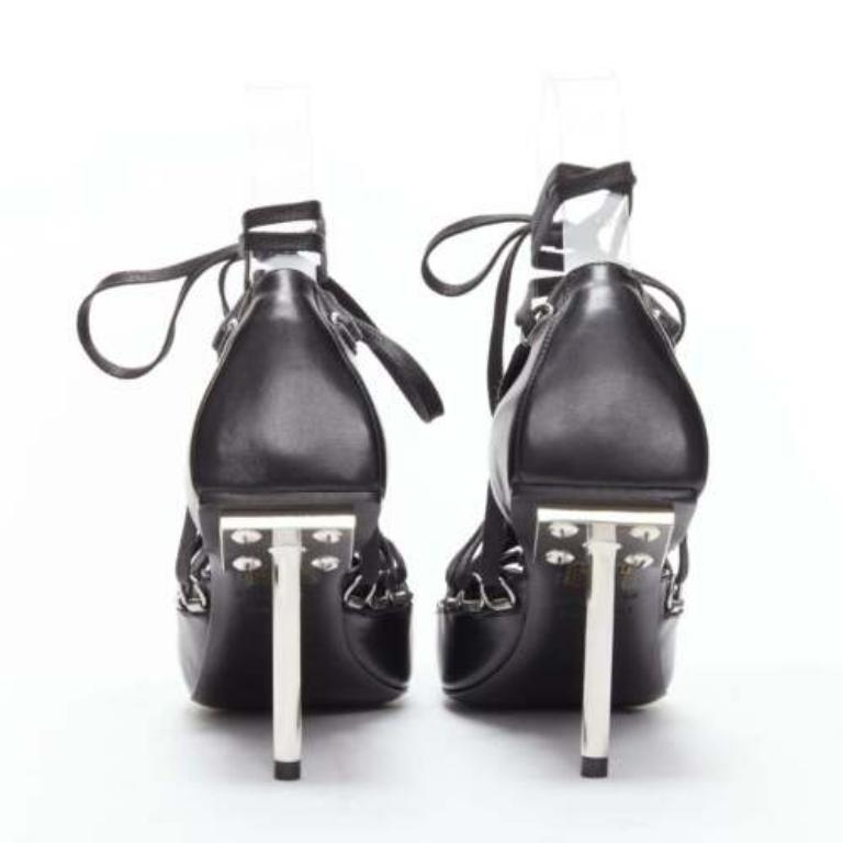 Women's BALENCIAGA Corset black leather silver buckles laced pump EU36 For Sale