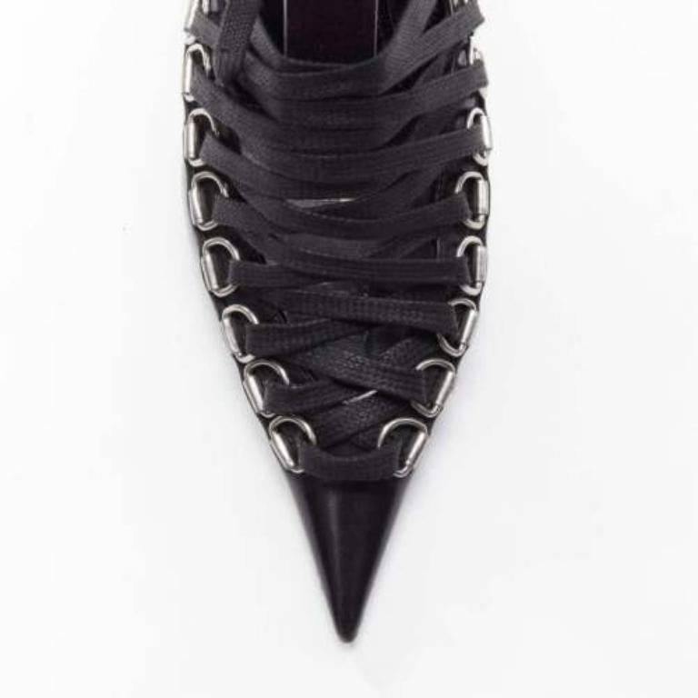 BALENCIAGA Corset black leather silver buckles laced pump EU36 For Sale 1