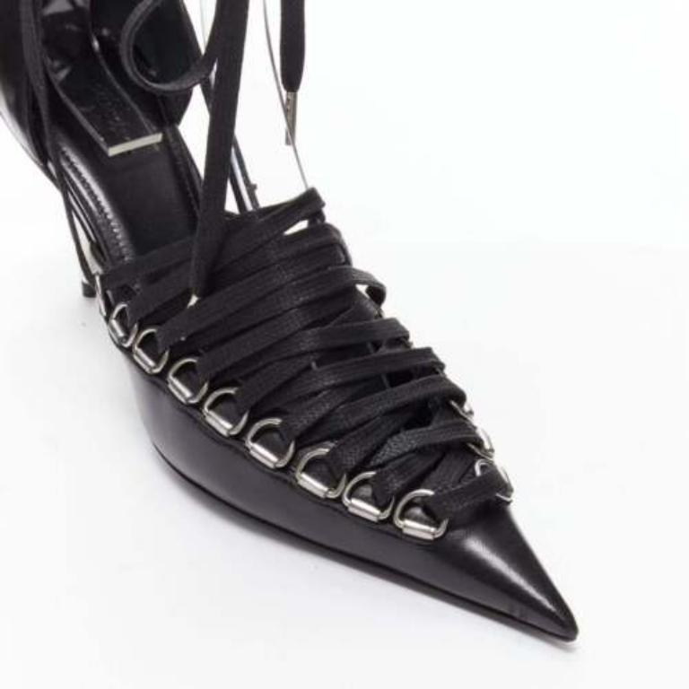 BALENCIAGA Corset black leather silver buckles laced pump EU36 For Sale 2