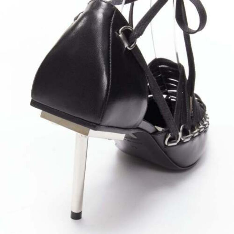 BALENCIAGA Corset black leather silver buckles laced pump EU36 For Sale 3