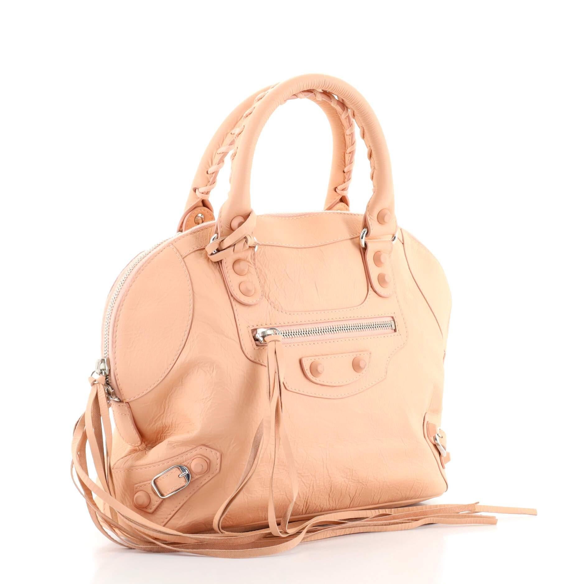 Balenciaga abgedeckte klassische Nieten Bowlingtasche Leder Mini (Orange)