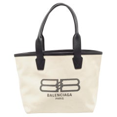 Balenciaga Cream/Black Canvas and Leather Small Jumbo Tote