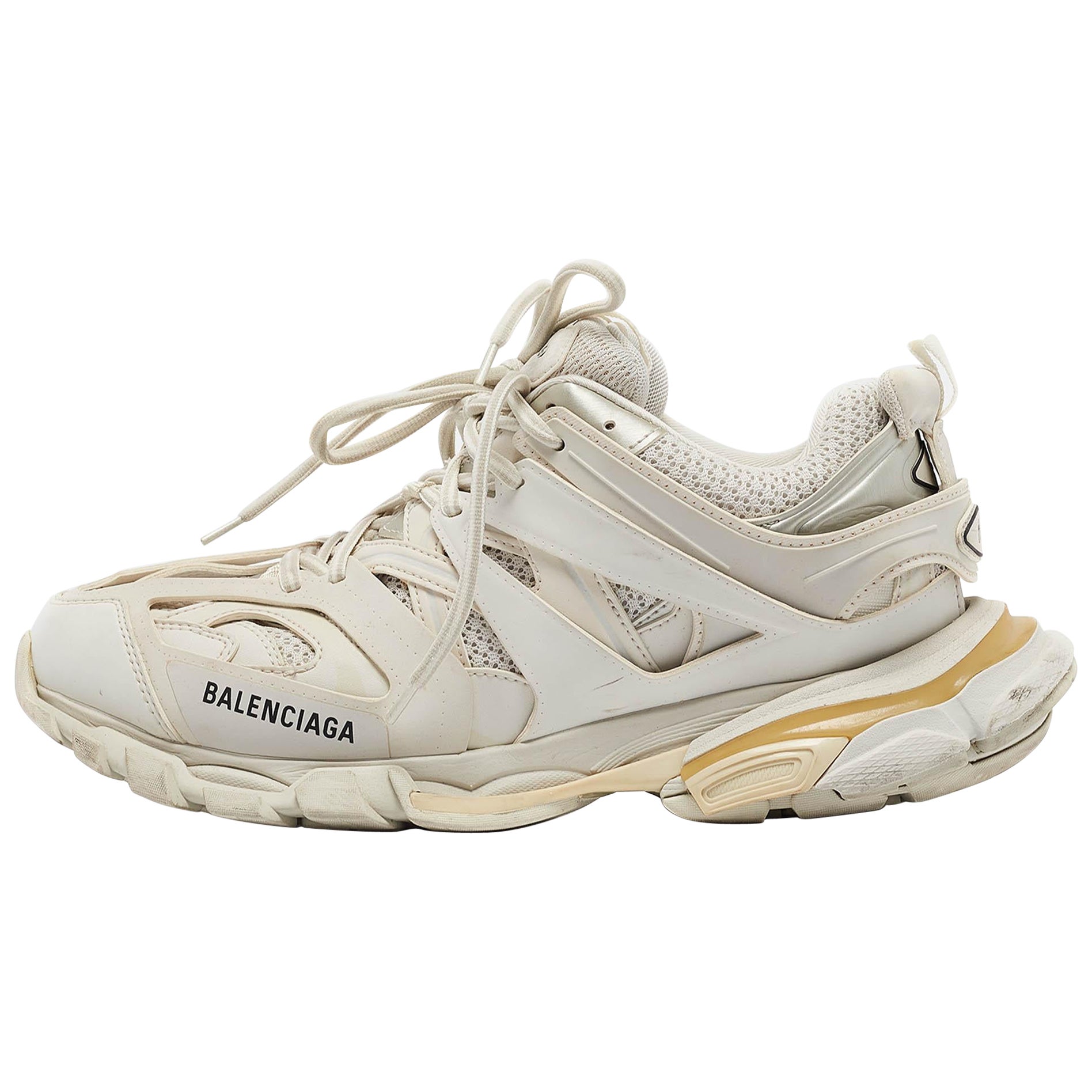 Balenciaga Cream Faux Leather and Mesh Track Sneakers Size 43