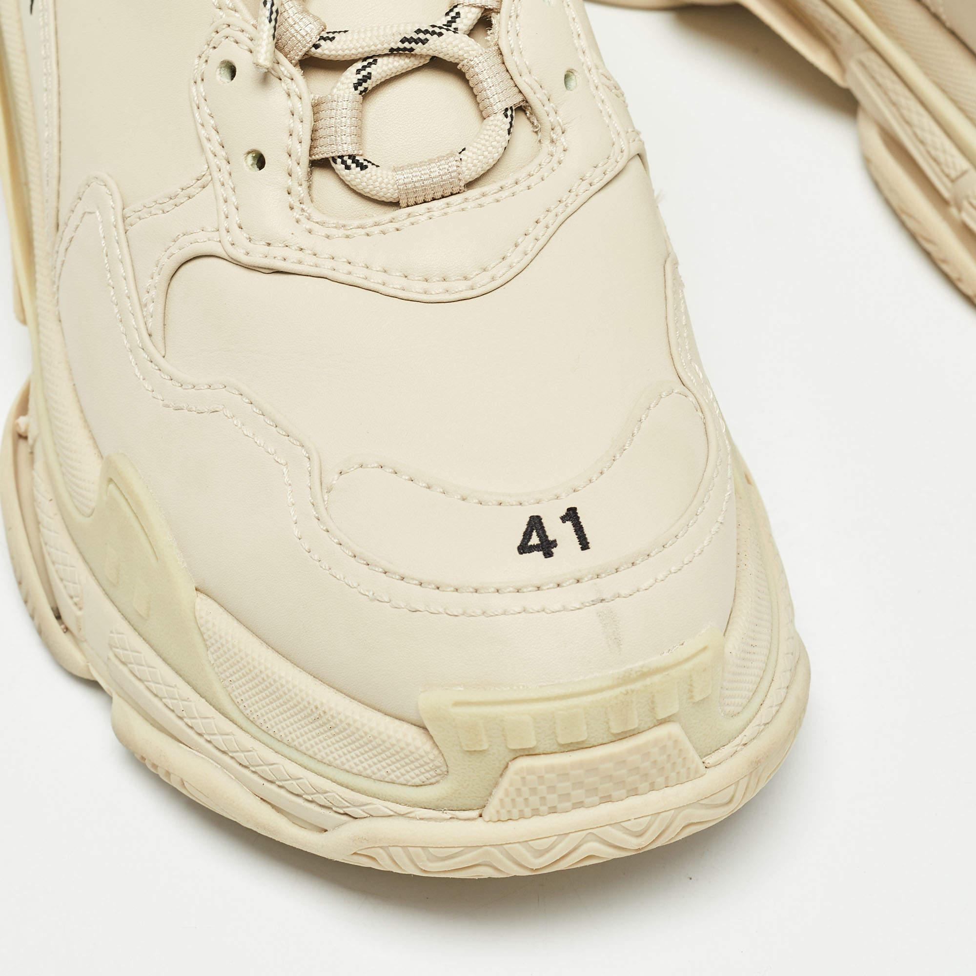 Balenciaga Cream Faux Leather Triple S Sneakers Size 41 2