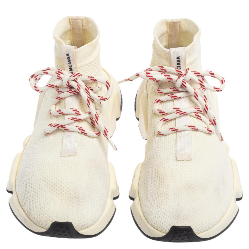 Balenciaga - Crème - Tissu tricoté - Speed Trainer - Baskets hautes à lacets Taille 39 1