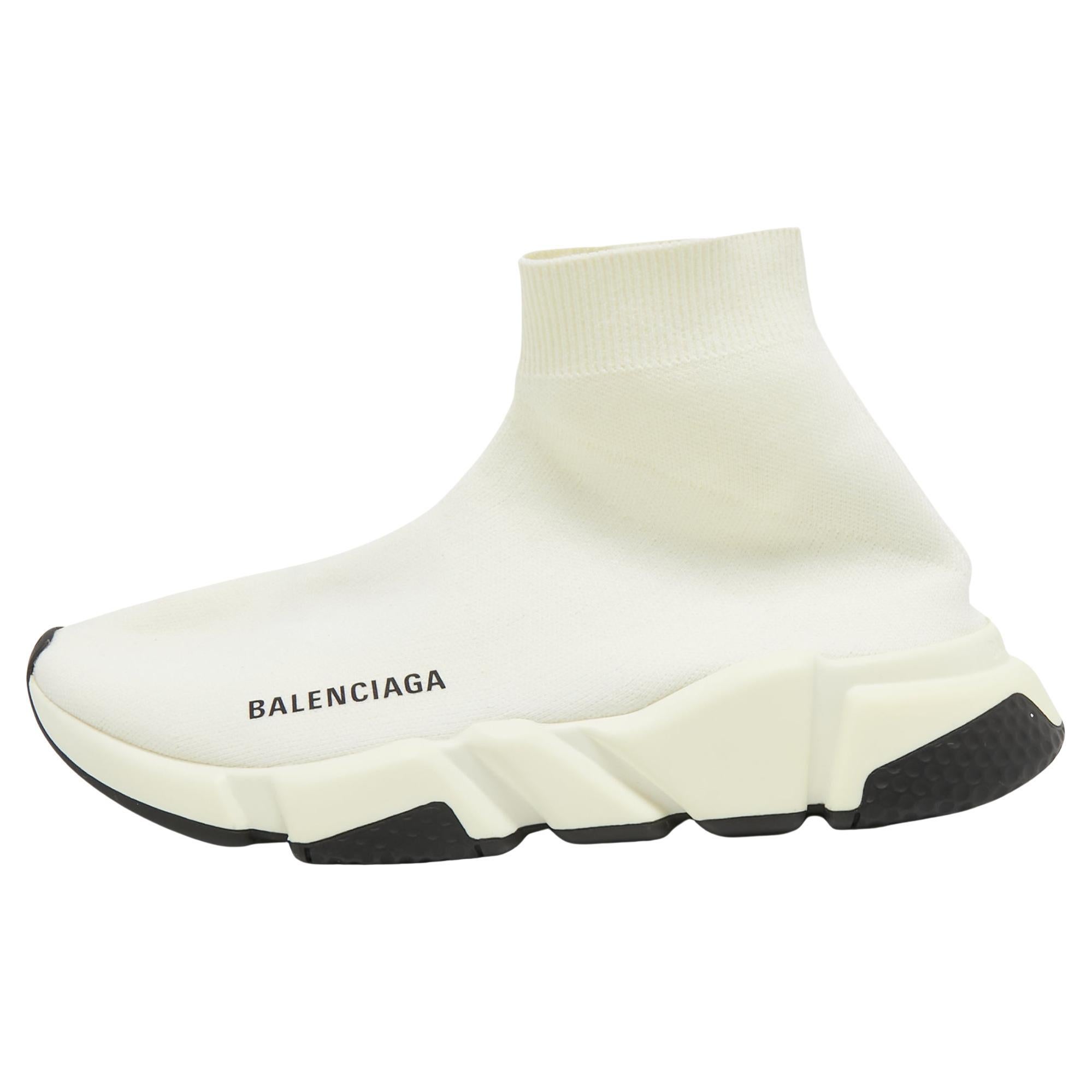 Balenciaga Cream Knit Fabric Speed Trainer Sneakers Size 38 For Sale at  1stDibs