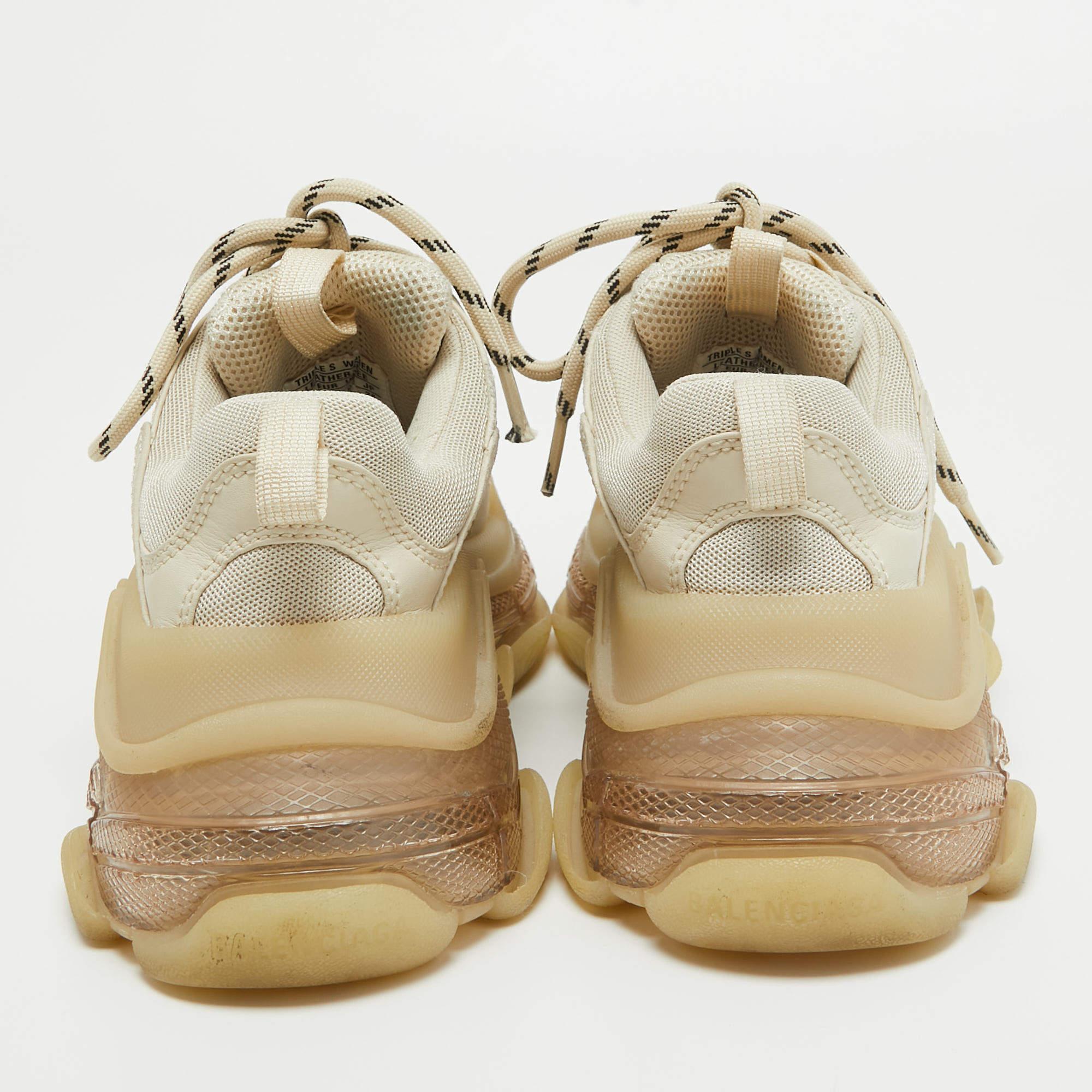 Balenciaga Cream Mesh and Faux Leather Triple S Clear Sole Sneakers Size 36 4