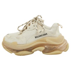 Balenciaga Cream Mesh and Faux Leather Triple S Clear Sole Sneakers Size 36