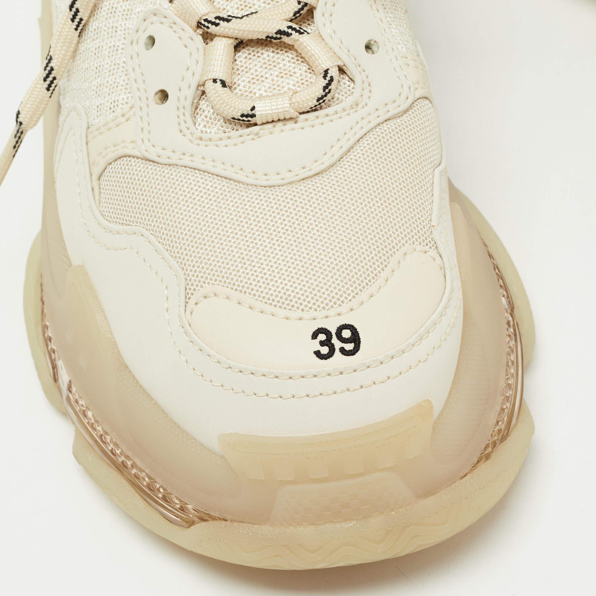Balenciaga Cream Nubuck Leather and Mesh Triple S Clear Sneakers Size 39 1