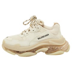 Balenciaga Cream Nubuck Leather and Mesh Triple S Clear Sneakers Size 39