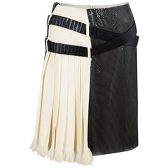 Balenciaga Cream Silk Contrast Embellished Belt Detail Pleated Skirt M