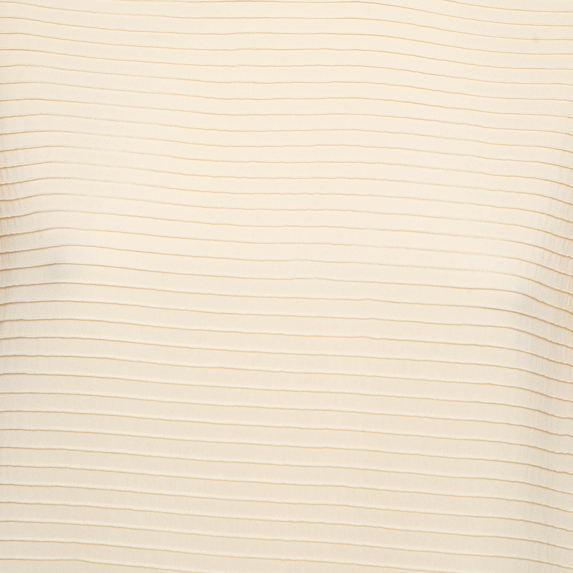 White Balenciaga Cream Silk Pintuck Detail A-Line Shift Dress M