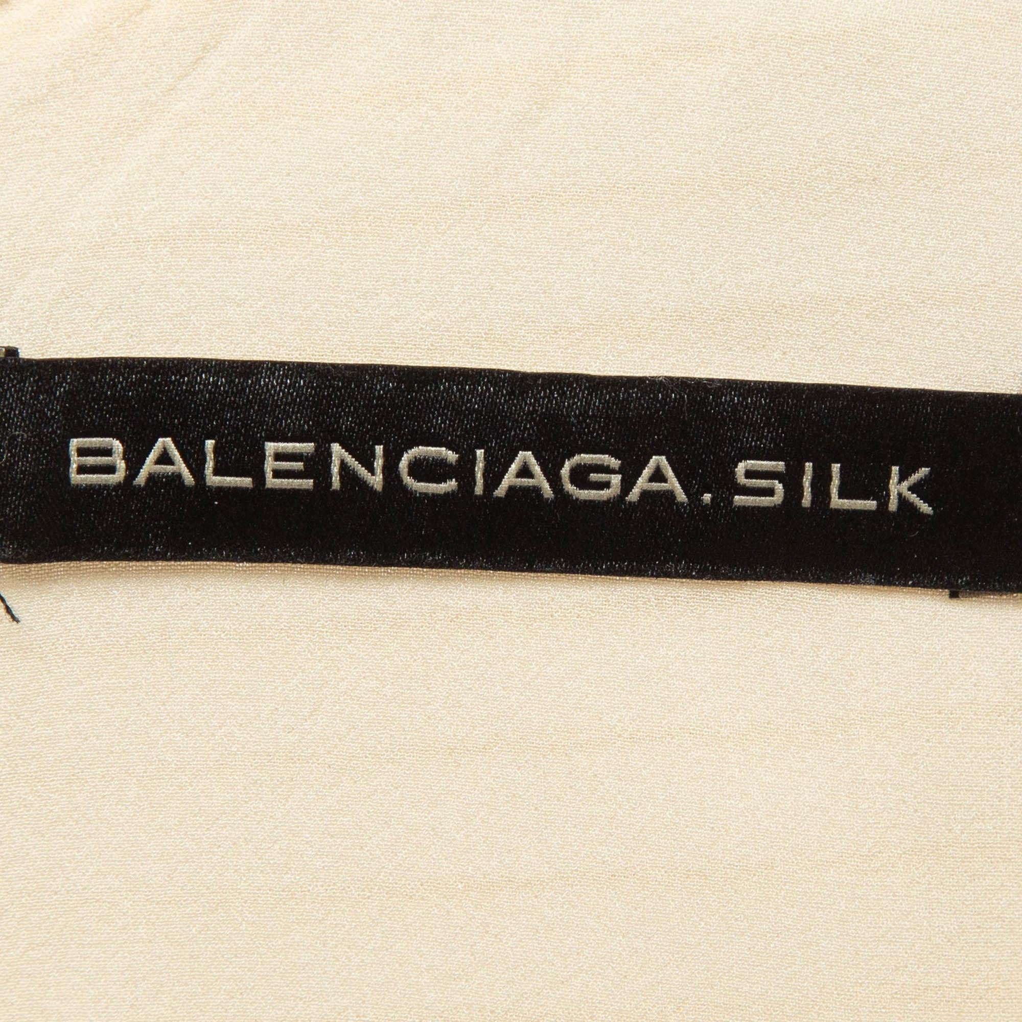 Balenciaga Cream Silk Pintuck Detail A-Line Shift Dress M In Good Condition In Dubai, Al Qouz 2