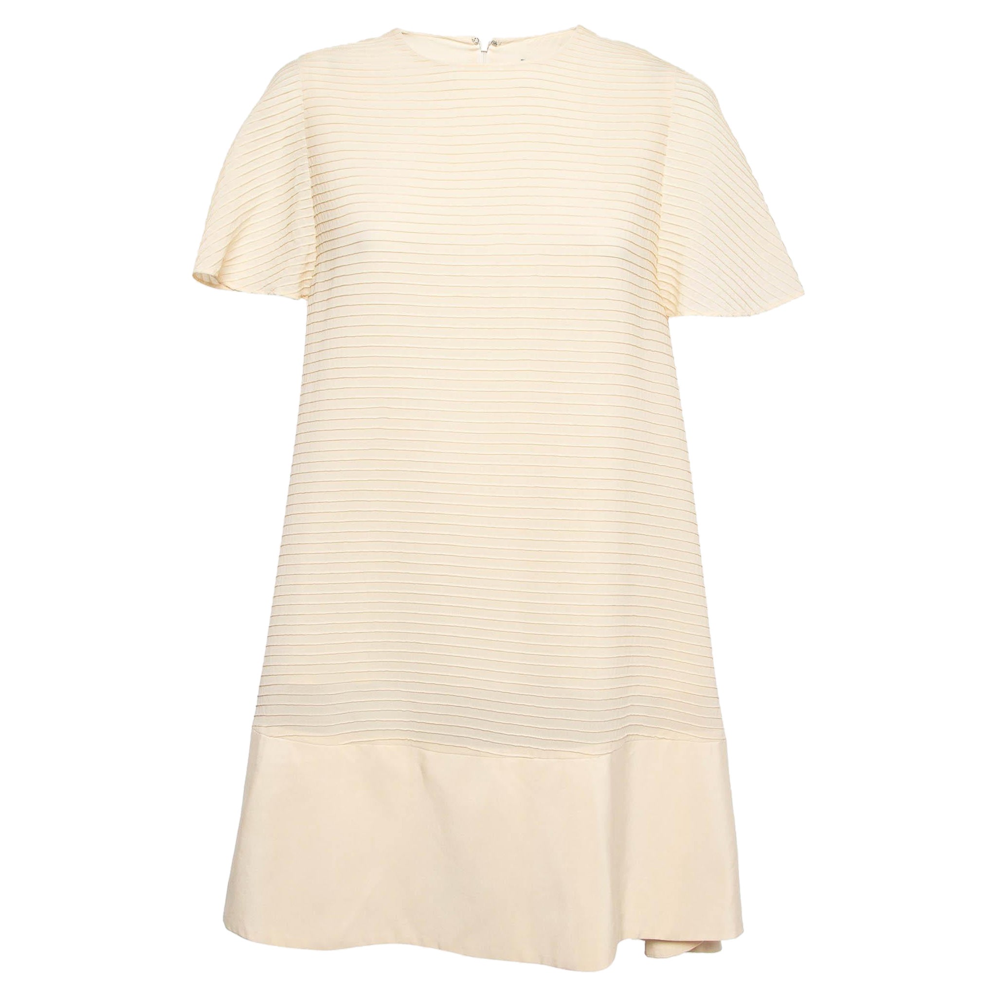 Balenciaga Cream Silk Pintuck Detail A-Line Shift Dress M