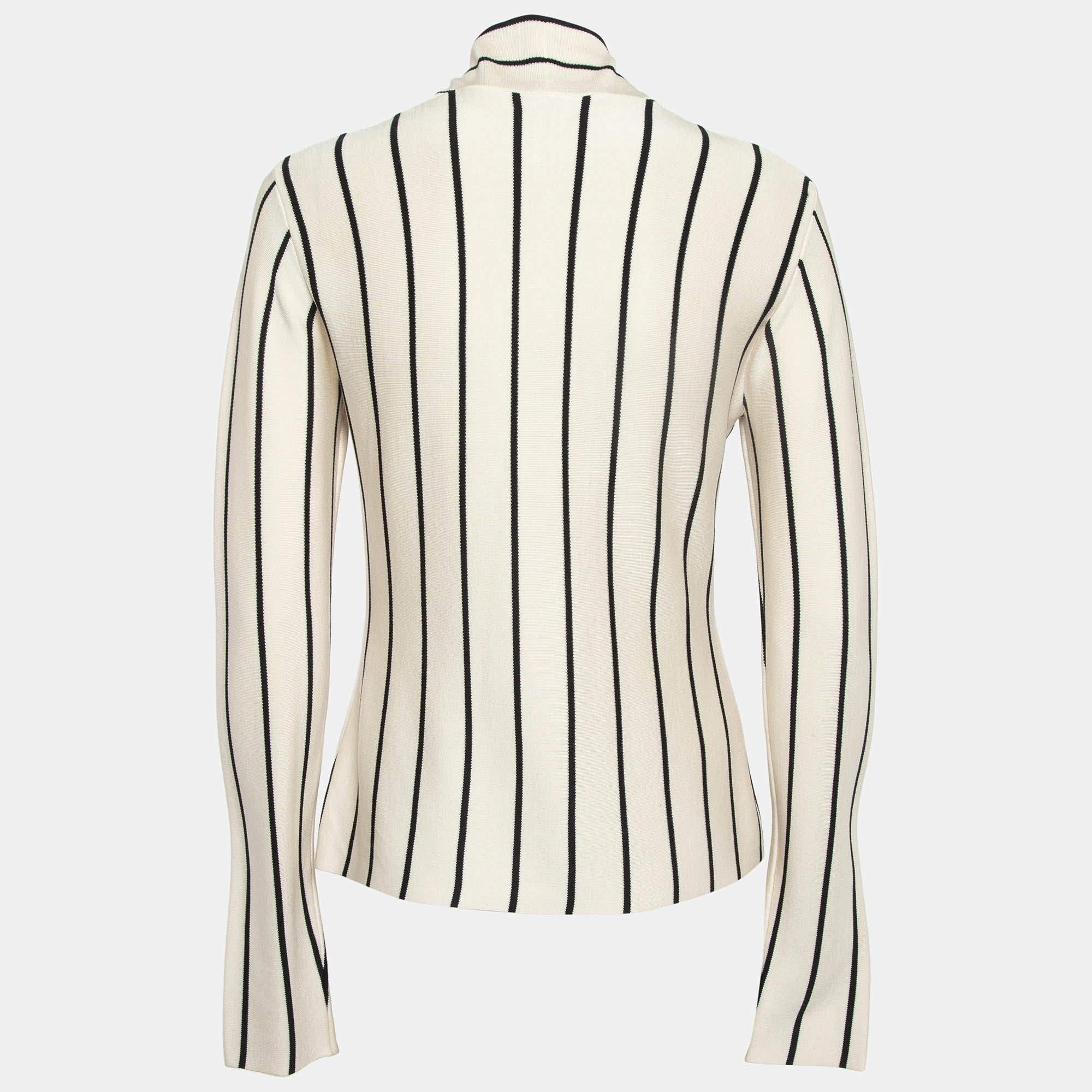 Balenciaga Creme gestreifte Strickjacke aus Seidenstrick M (Beige) im Angebot