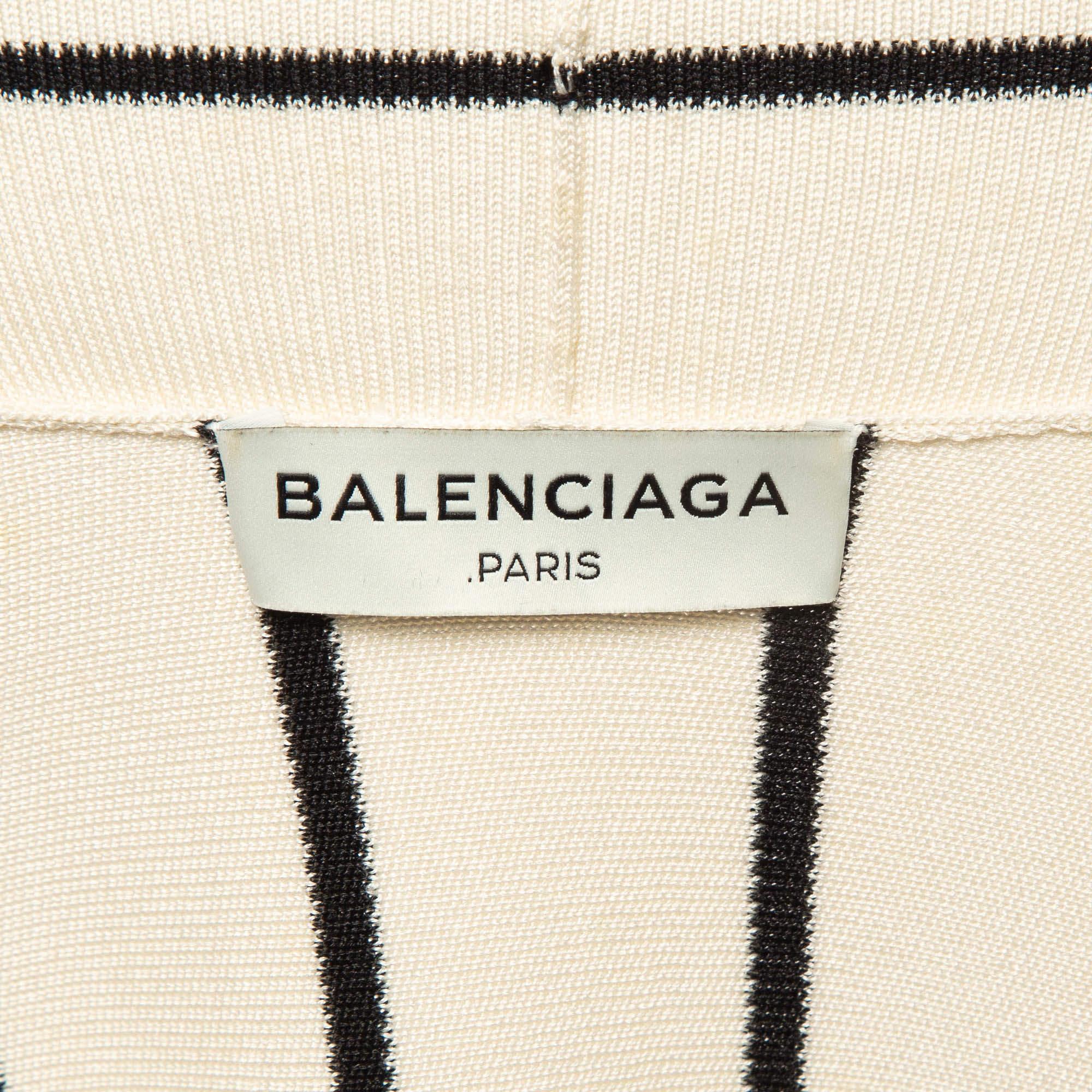 Balenciaga Creme gestreifte Strickjacke aus Seidenstrick M im Angebot 1