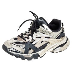 Balenciaga Cream White/Black Leather and Mesh Track2 Sneakers Size 38