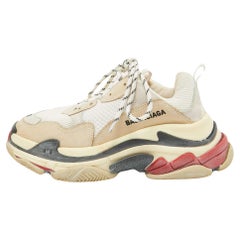 Balenciaga Cream/White Nubuck and Mesh Triple S Sneakers Size 39
