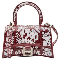 Balenciaga Borsa a mano in rilievo Grafitti Clessidra Bordeaux XS