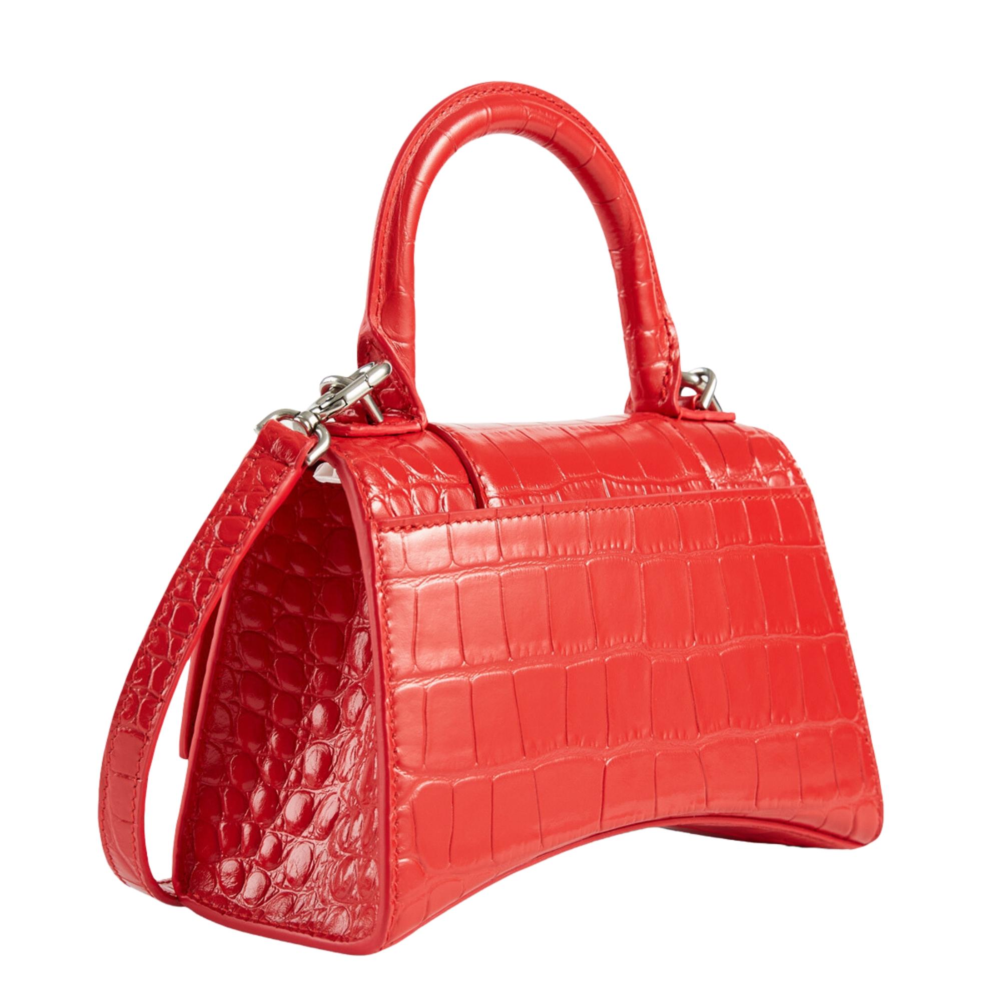 Balenciaga Rote Sanduhrtasche aus Leder mit Krokoprägung Extra klein Damen im Angebot