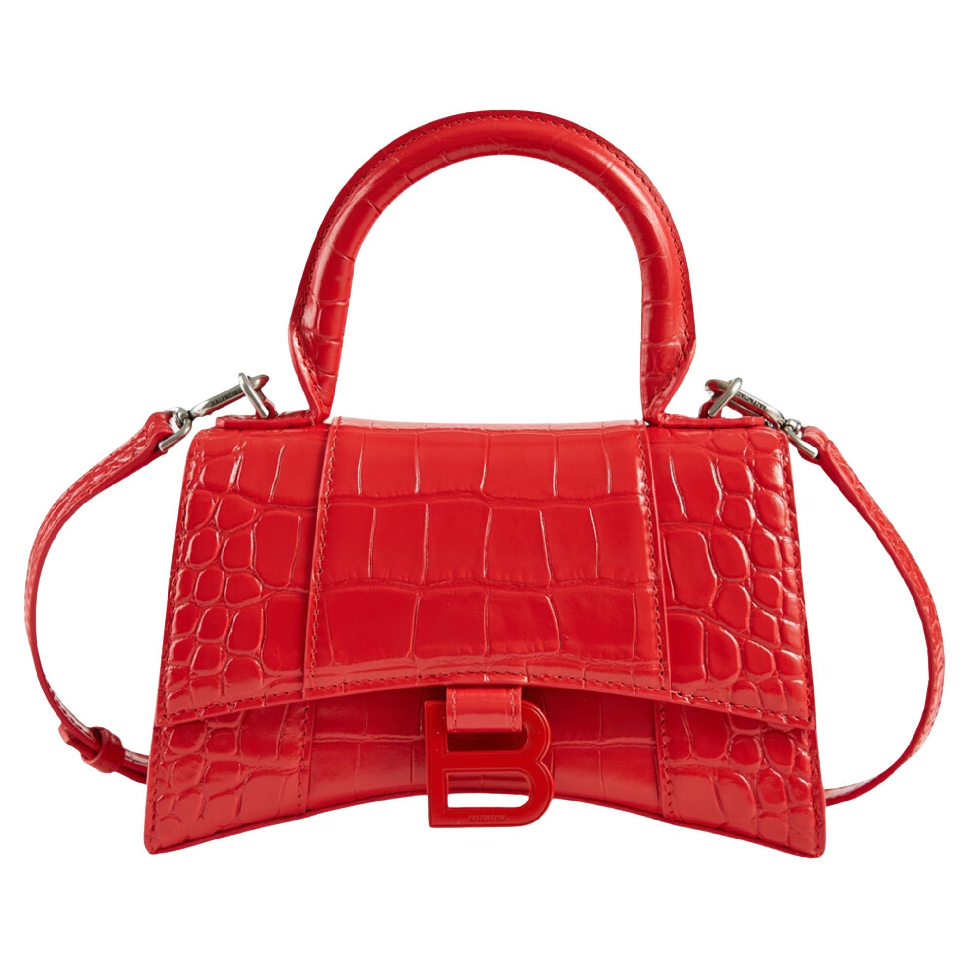 Balenciaga Croc-embossed Leather Red Hourglass Bag Extra Small For Sale