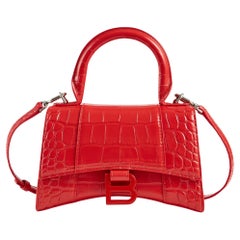 Balenciaga Croc-embossed Leather Red Hourglass Bag Extra Small