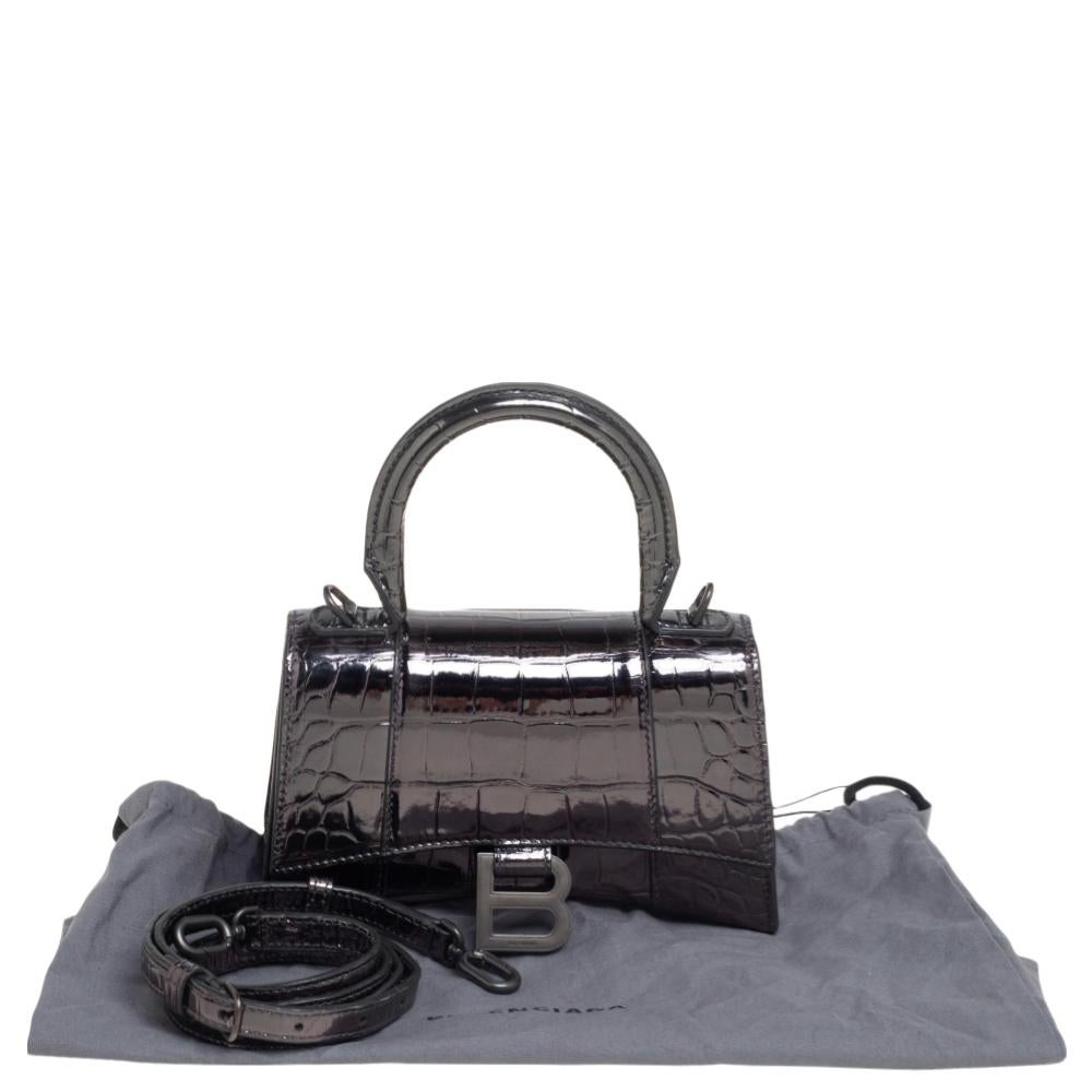 Balenciaga Croc Embossed Mirrored Leather Small Hourglass Top Handle Bag 3