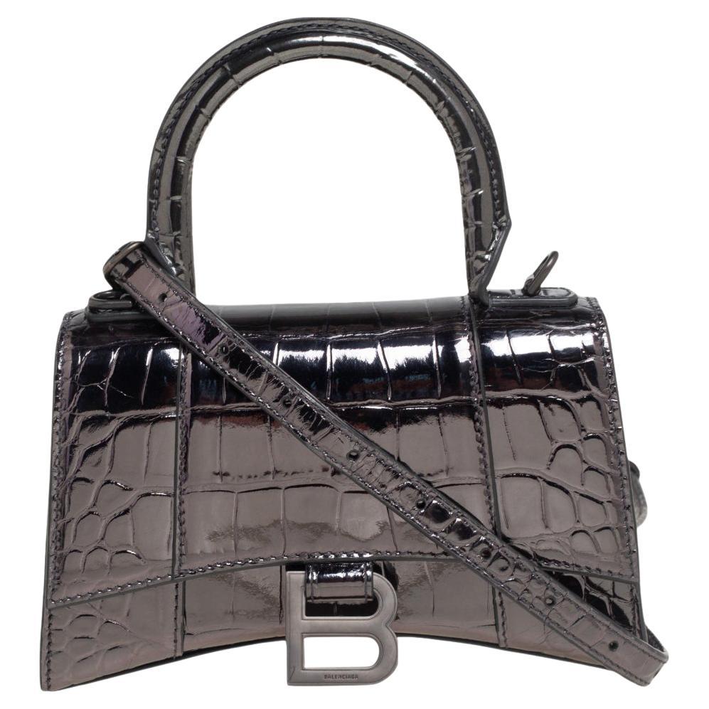 Balenciaga Croc Embossed Mirrored Leather Small Hourglass Top Handle Bag