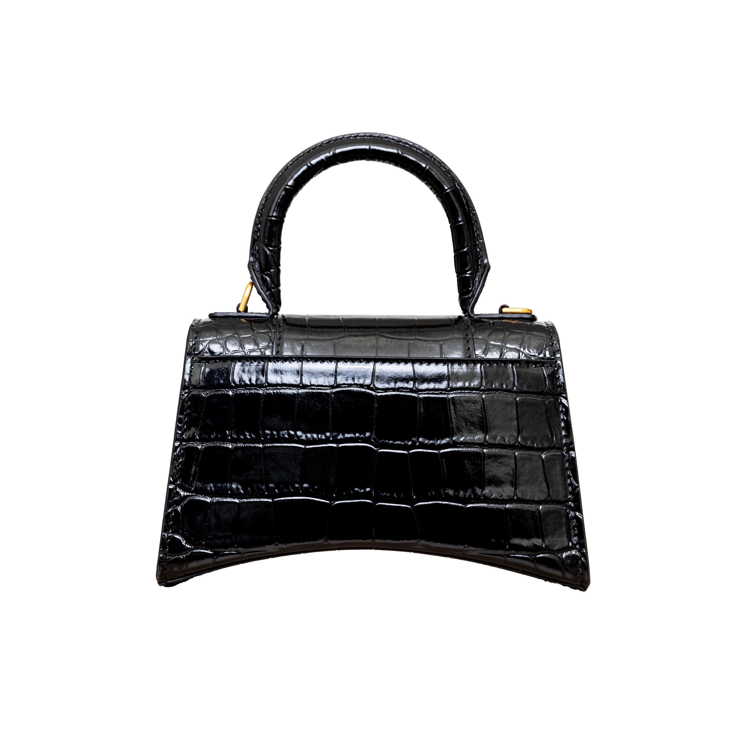 Black Balenciaga Crocodile Embossed Hourglass XS Bag - '20s For Sale
