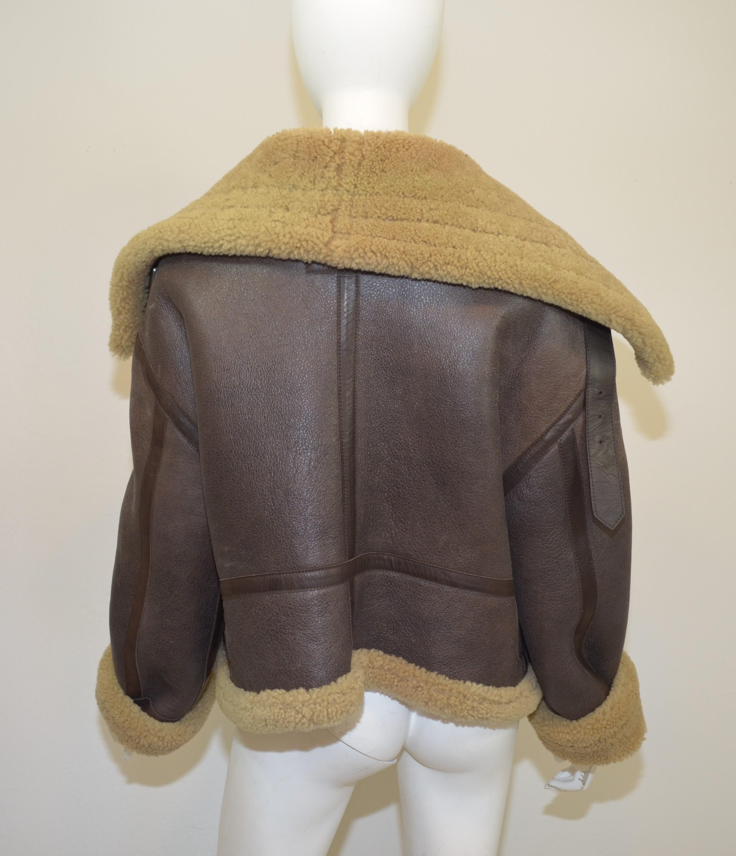 Brown Balenciaga Cropped Shearling Oversized Jacket