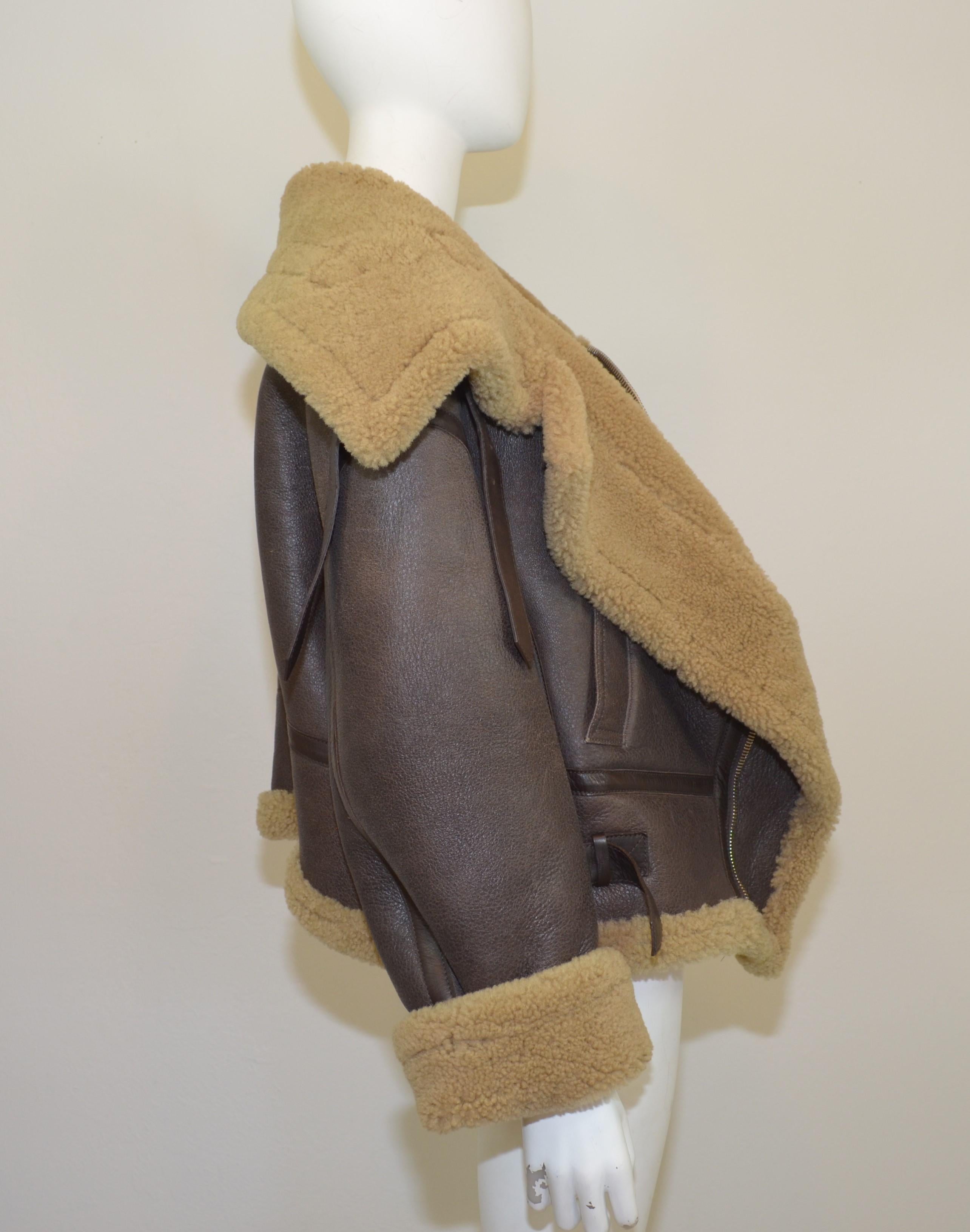 Balenciaga Cropped Shearling Oversized Jacket In Excellent Condition In Carmel, CA
