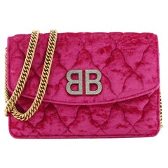 Balenciaga Crystal BB Round Wallet on Chain Quilted Velvet Small
