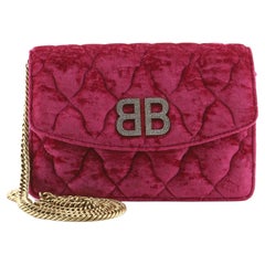 Balenciaga Crystal BB Round Wallet on Chain Quilted Velvet Small