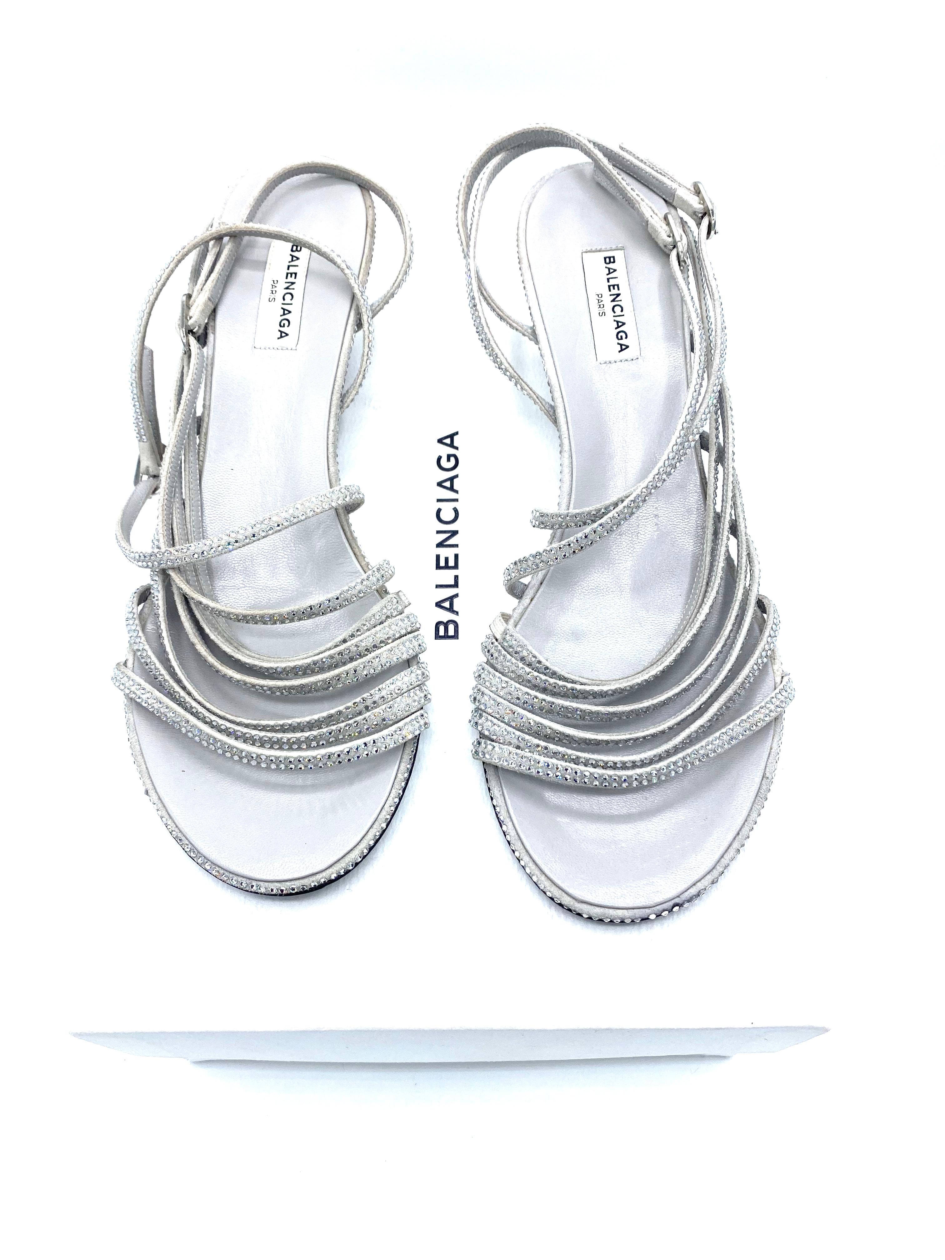 Balenciaga Crystal Embellished Grey Suede Strappy Heels Sandals Size 39  8