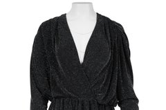 Balenciaga Crystal Wrap Mini Dress Size 38 Black Silver Sequin Ruffle Pleated