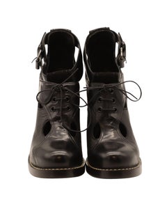 Balenciaga Cut-Out Lace-Up Ankle Boots in Black Leather
