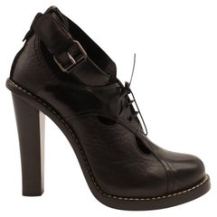 Balenciaga Cut-Out Lace-Up Ankle Boots in Black Leather