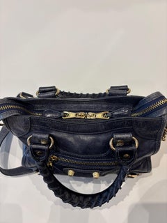 Balenciaga Dark Blue Aged Lambskin Classic Small City Bag w/Mirror