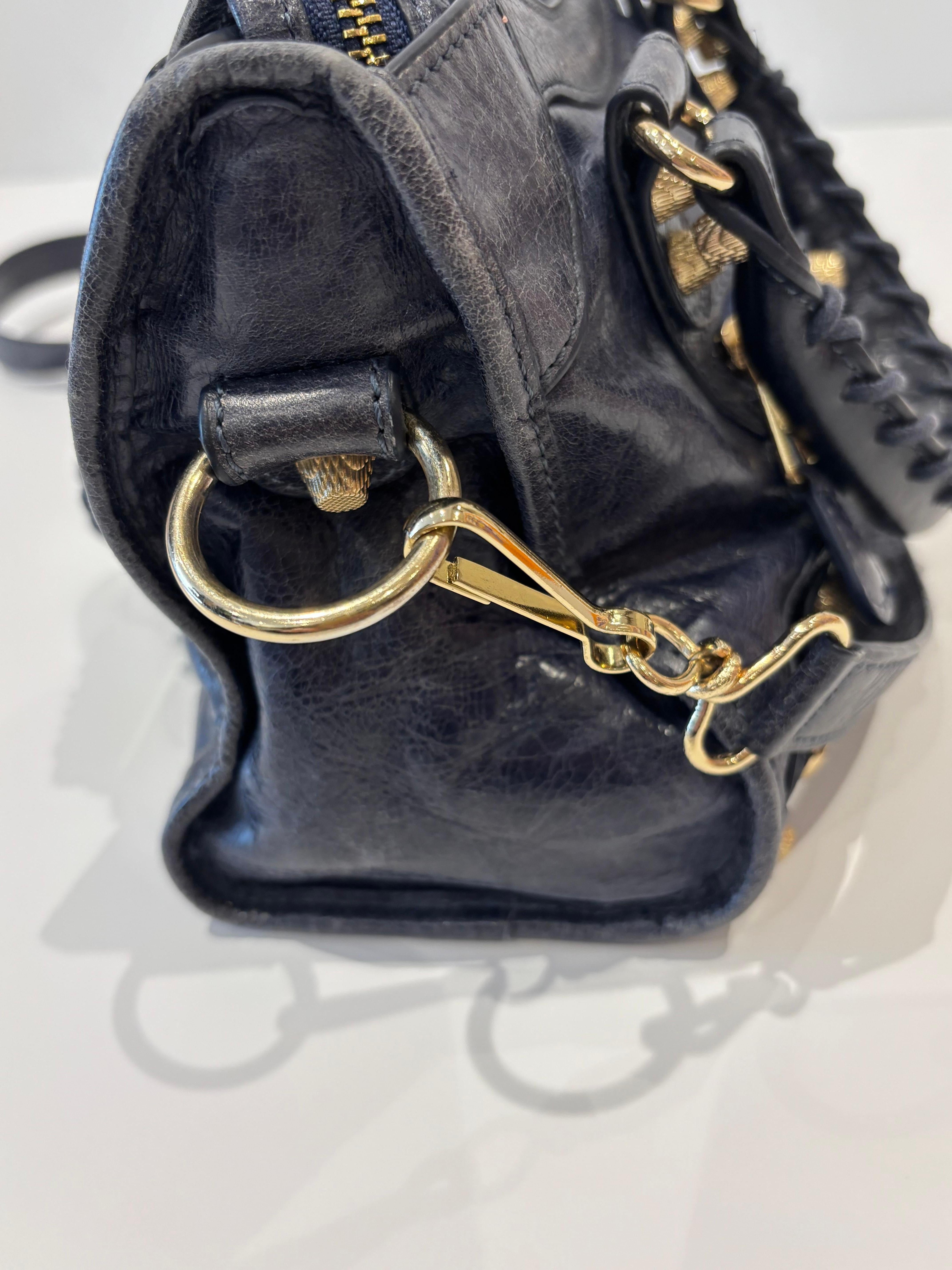 Balenciaga Dark Blue Aged Lambskin Classic Small City Bag w/Mirror In Good Condition For Sale In Port Hope, ON